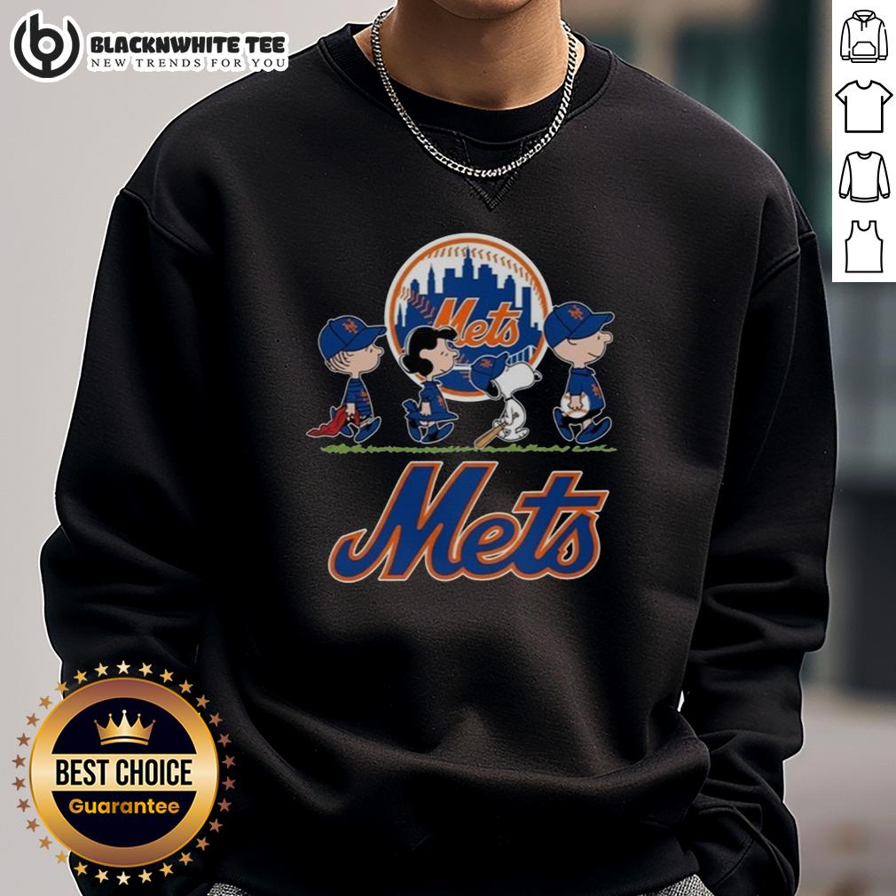 Cute Snoopy Charlie Brown Linus And Lucy Wearing New York Mets Baseball Jersey T-Shirt - Image 5