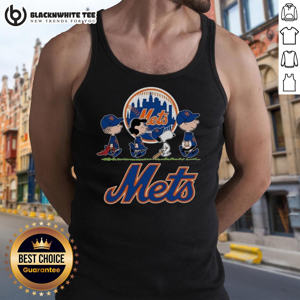 Cute Snoopy Charlie Brown Linus And Lucy Wearing New York Mets Baseball Jersey T-Shirt - Image 4