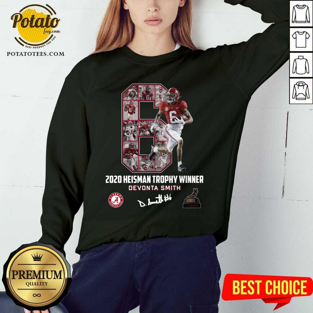 Original 2020 Heisman Trophy Winner 6 Devonta Smith Alabama Crimson Tide Signature Tee Shirt - Image 4