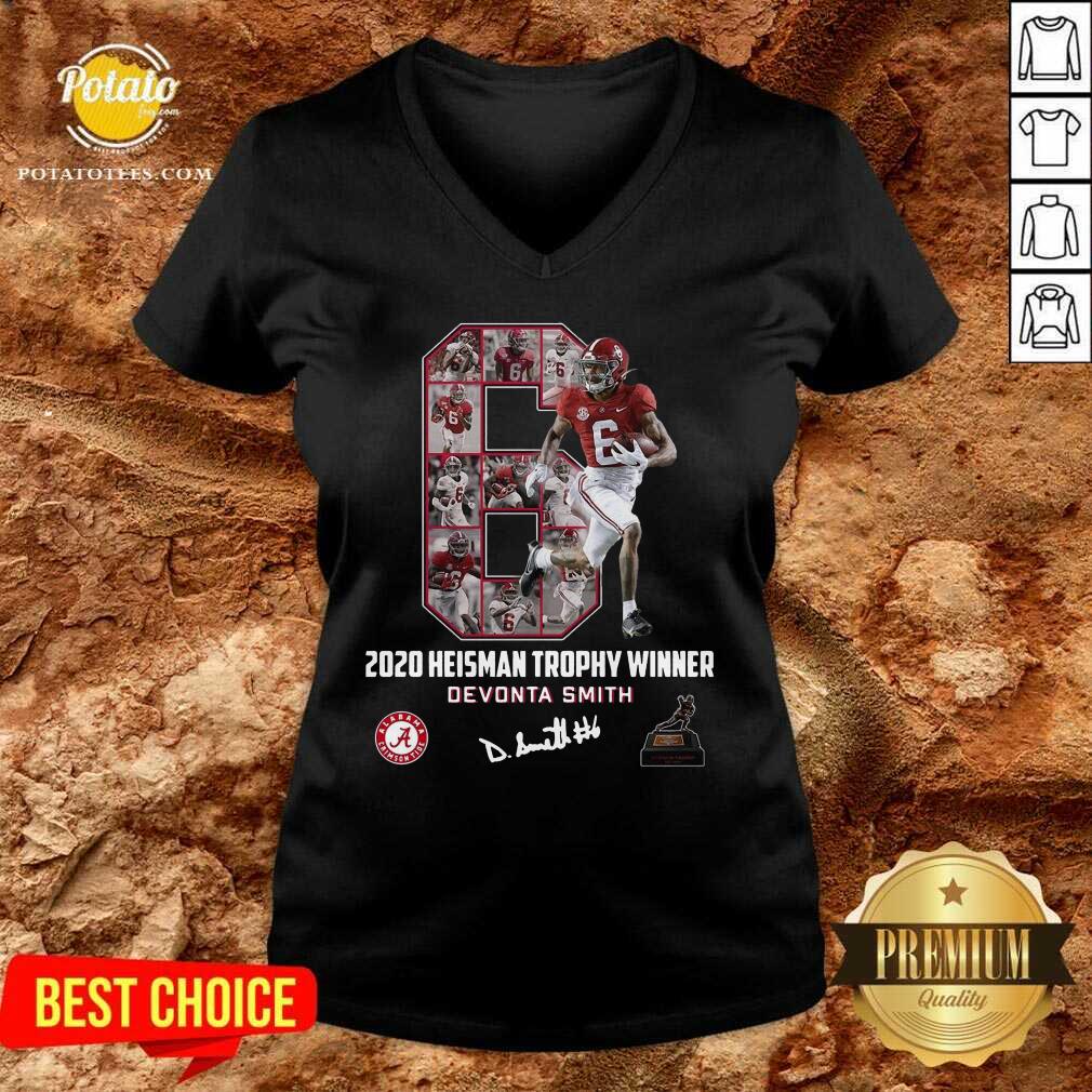 Original 2020 Heisman Trophy Winner 6 Devonta Smith Alabama Crimson Tide Signature Tee Shirt - Image 2