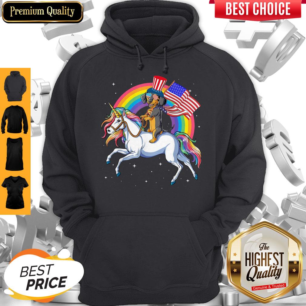 Awesome Dachshund Riding Unicorn Happy Independence Shirt - Image 3