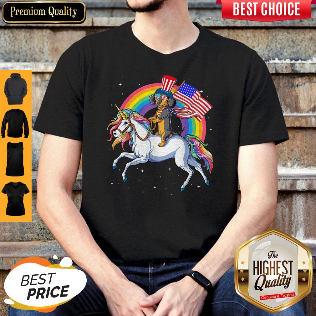 Awesome Dachshund Riding Unicorn Happy Independence Shirt