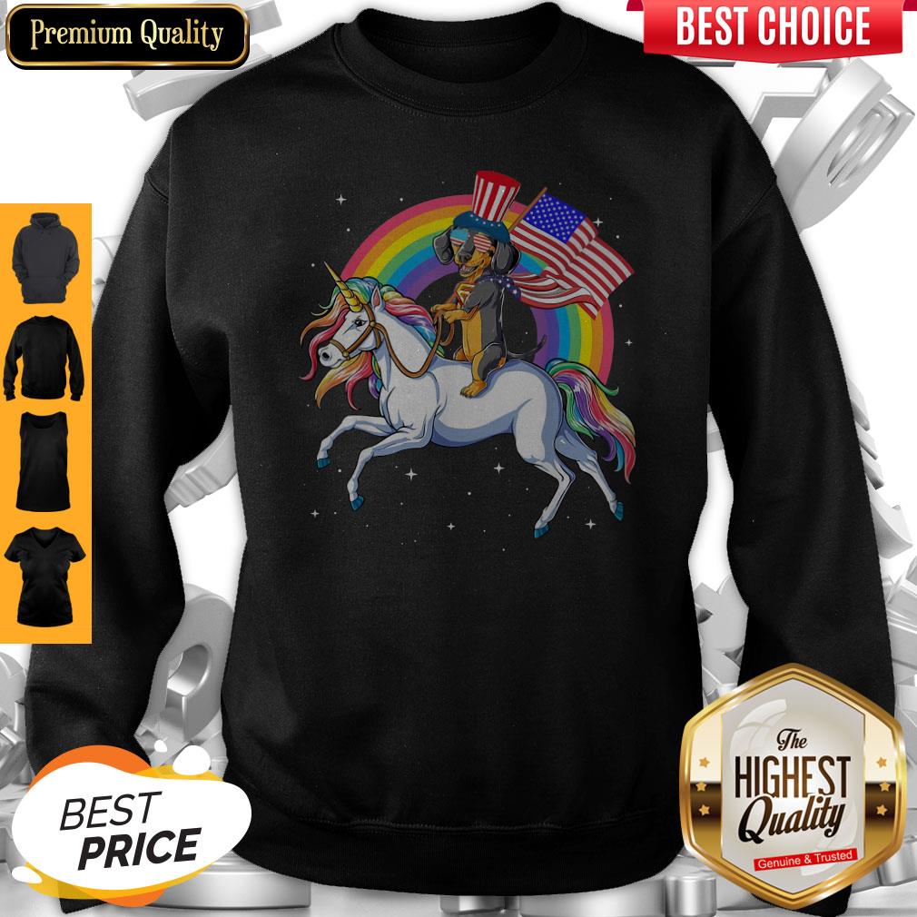 Awesome Dachshund Riding Unicorn Happy Independence Shirt - Image 2