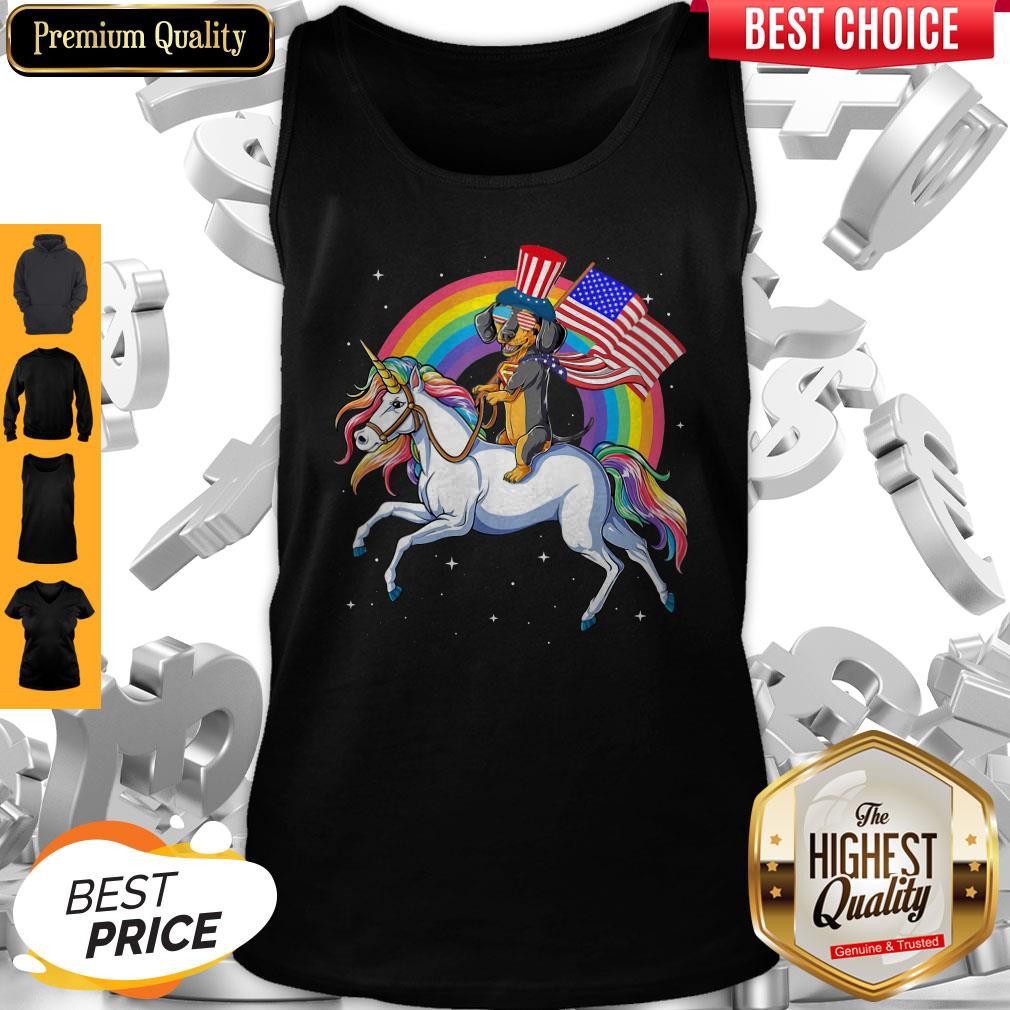 Awesome Dachshund Riding Unicorn Happy Independence Shirt - Image 5