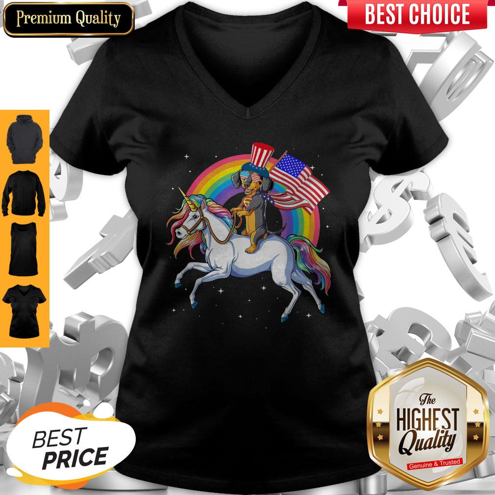 Awesome Dachshund Riding Unicorn Happy Independence Shirt - Image 4
