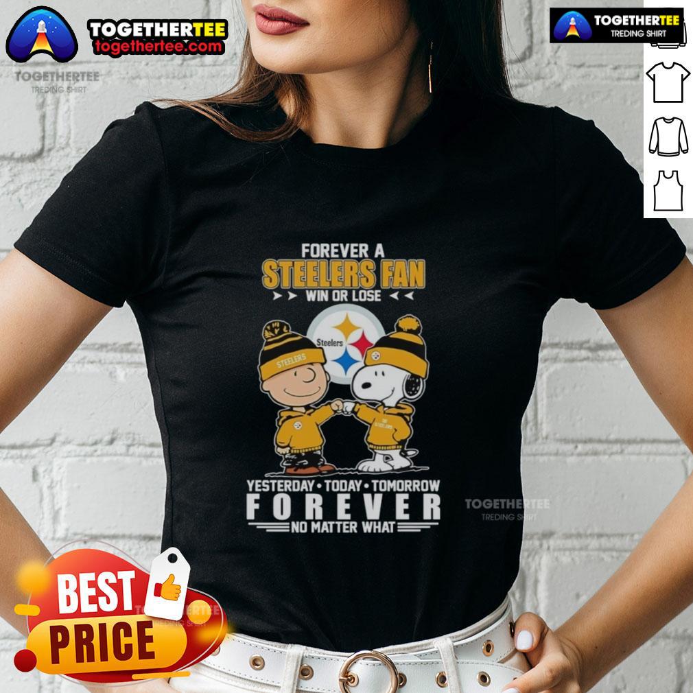 Awesome Charlie Brown Fist Bump Snoopy Forever A Pittsburgh Steelers Fan Win Or Lose No Matter What T-Shirt - Image 3