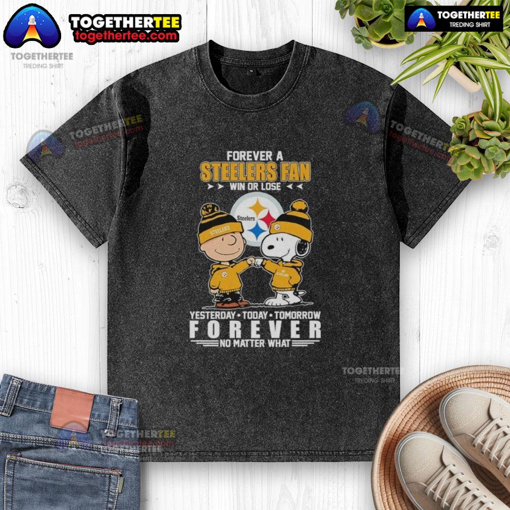 Awesome Charlie Brown Fist Bump Snoopy Forever A Pittsburgh Steelers Fan Win Or Lose No Matter What T-Shirt - Image 6