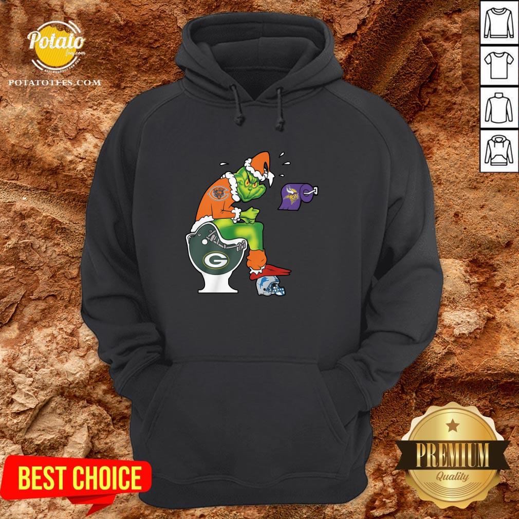 Good The Grinch Chicago Bears Shit On Toilet Green Bay Packers And Other Teams Christmas Shirt - Image 5