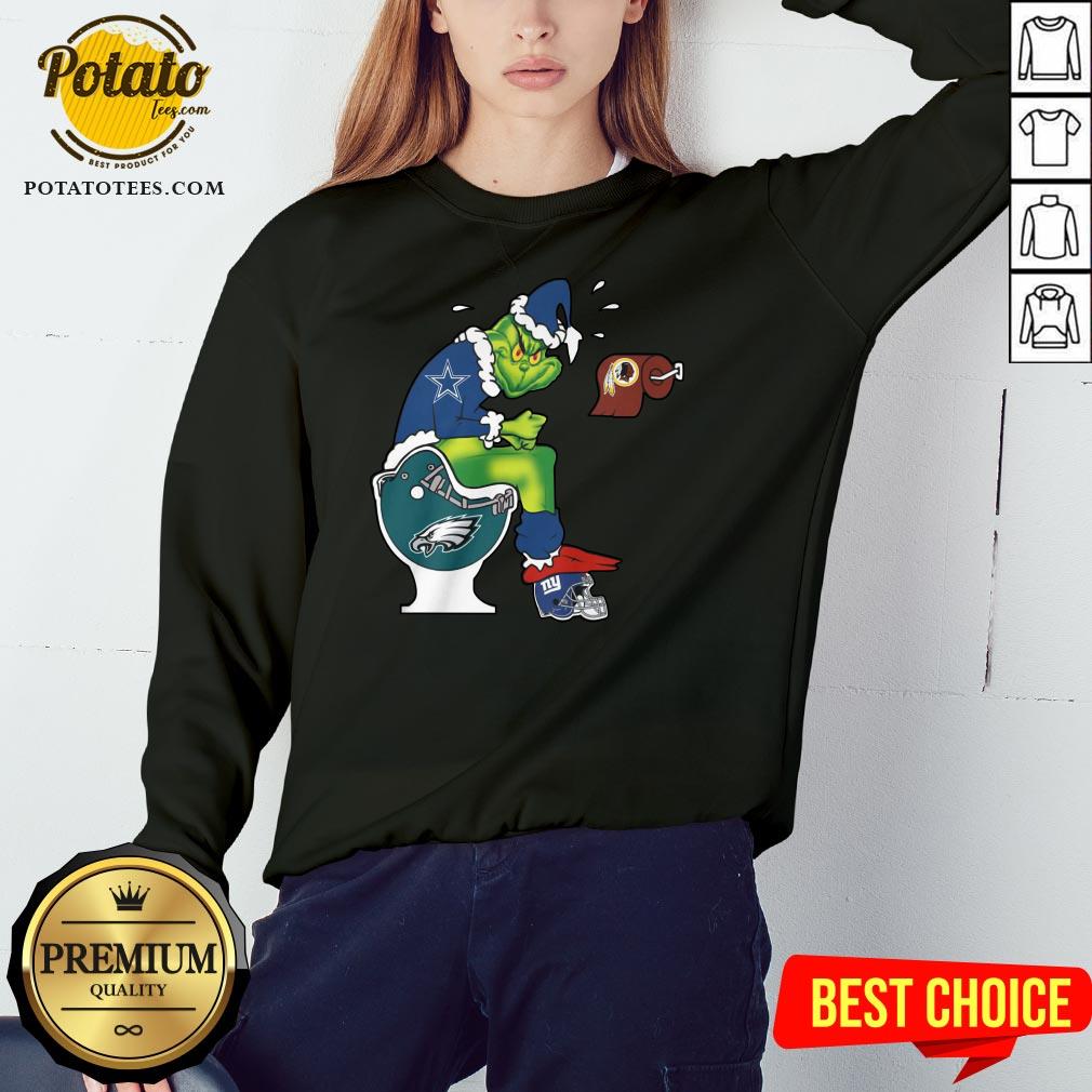 Top The Grinch Dallas Cowboys Shit On Toilet Philadelphia Eagles And Other Teams Christmas Shirt - Image 4