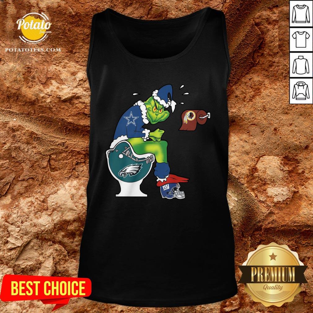 Top The Grinch Dallas Cowboys Shit On Toilet Philadelphia Eagles And Other Teams Christmas Shirt - Image 3