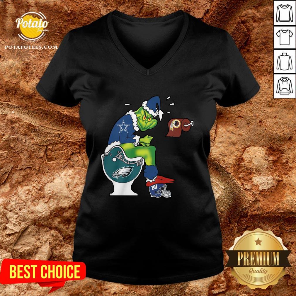 Top The Grinch Dallas Cowboys Shit On Toilet Philadelphia Eagles And Other Teams Christmas Shirt - Image 2
