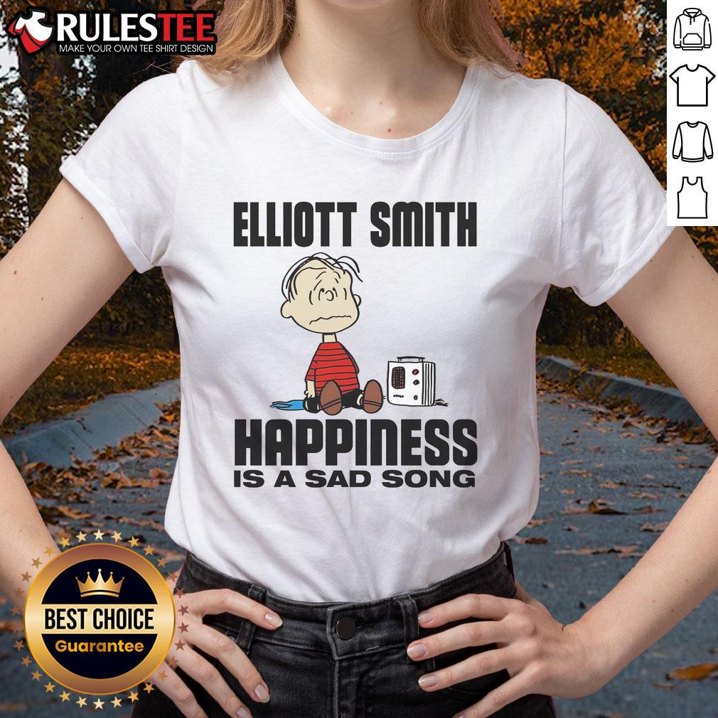 Funny Elliott Smith Happiness Is A Sad Song Peanuts T-Shirt - Image 3