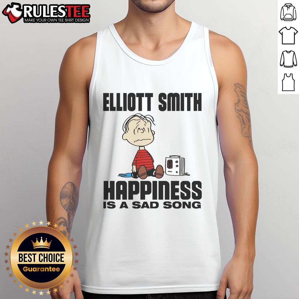 Funny Elliott Smith Happiness Is A Sad Song Peanuts T-Shirt - Image 4
