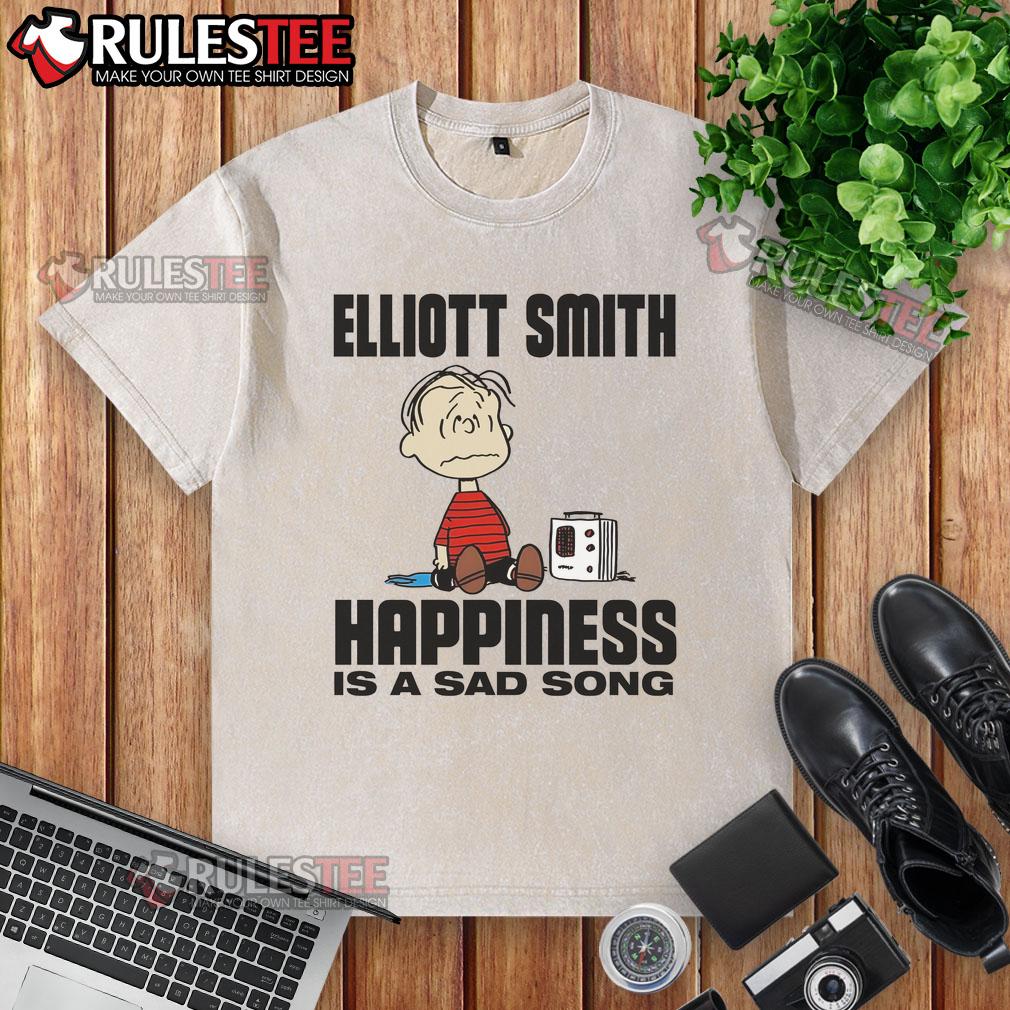 Funny Elliott Smith Happiness Is A Sad Song Peanuts T-Shirt - Image 6