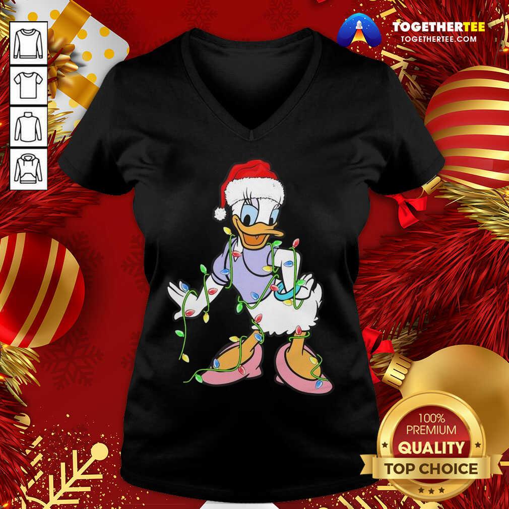 Pretty Duck Daisy Hat Santa Happy Merry Christmas Shirt - Image 2