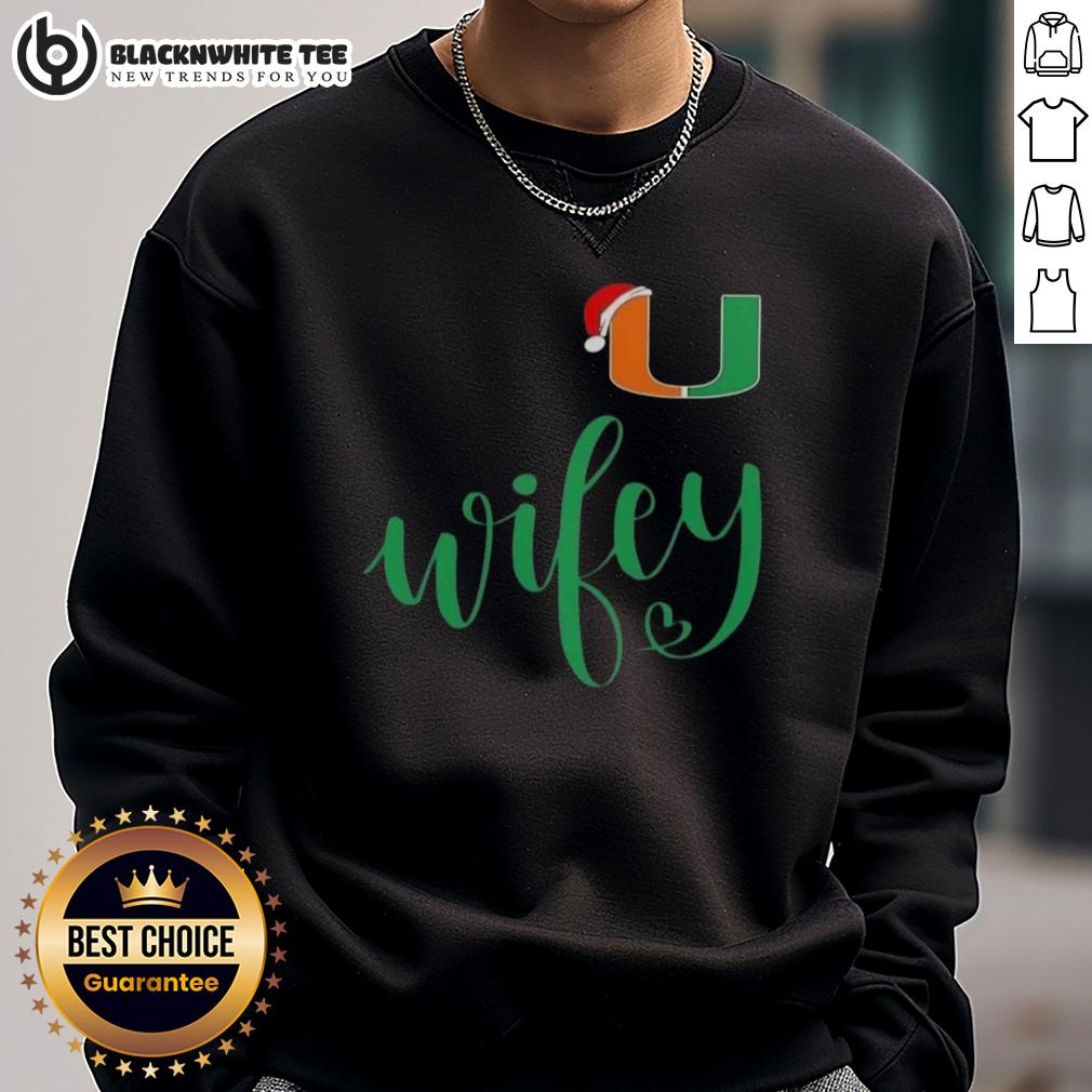 Awesome Wifey Miami Hurricanes Santa Hat Merry Christmas T-Shirt - Image 5
