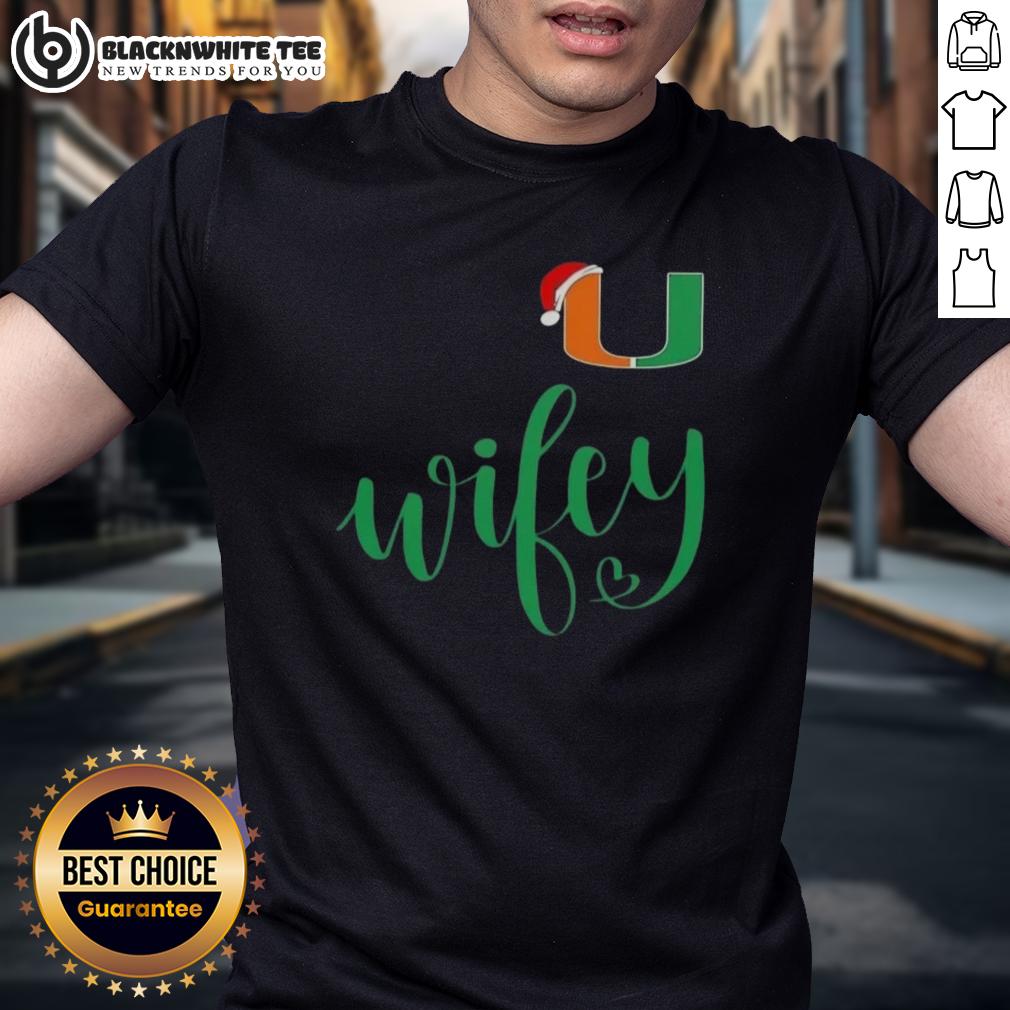 Awesome Wifey Miami Hurricanes Santa Hat Merry Christmas T-Shirt