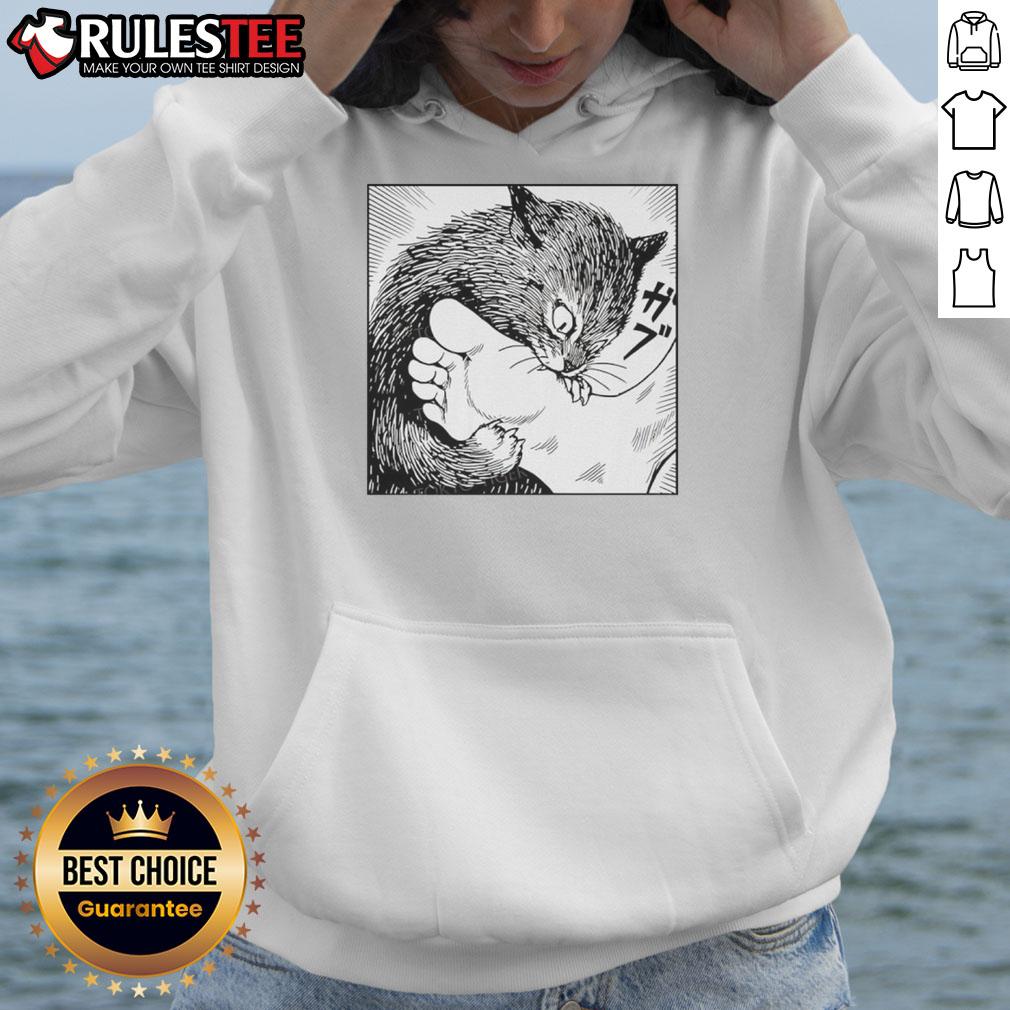 Premium Cat Bites Feet Cartoon T-Shirt - Image 2
