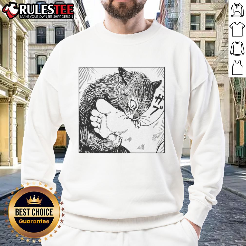 Premium Cat Bites Feet Cartoon T-Shirt - Image 5