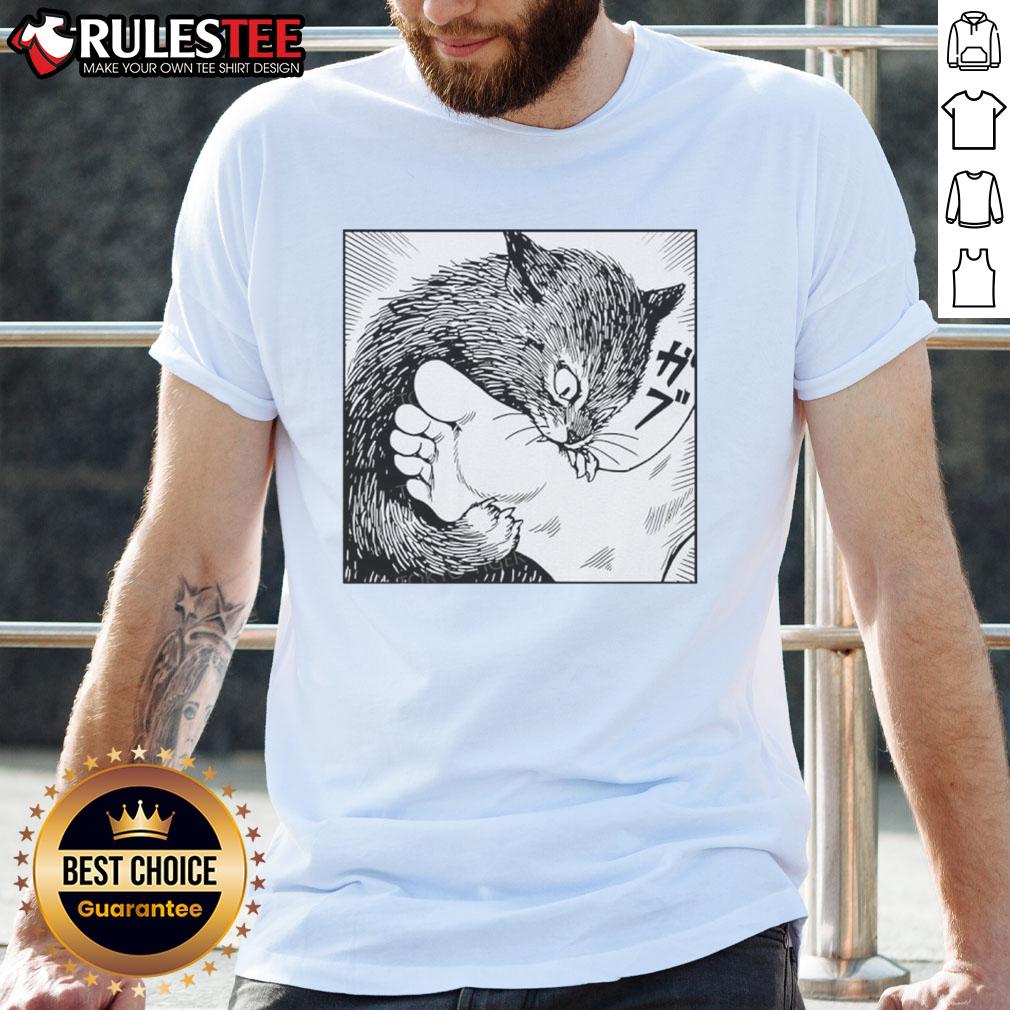 Premium Cat Bites Feet Cartoon T-Shirt