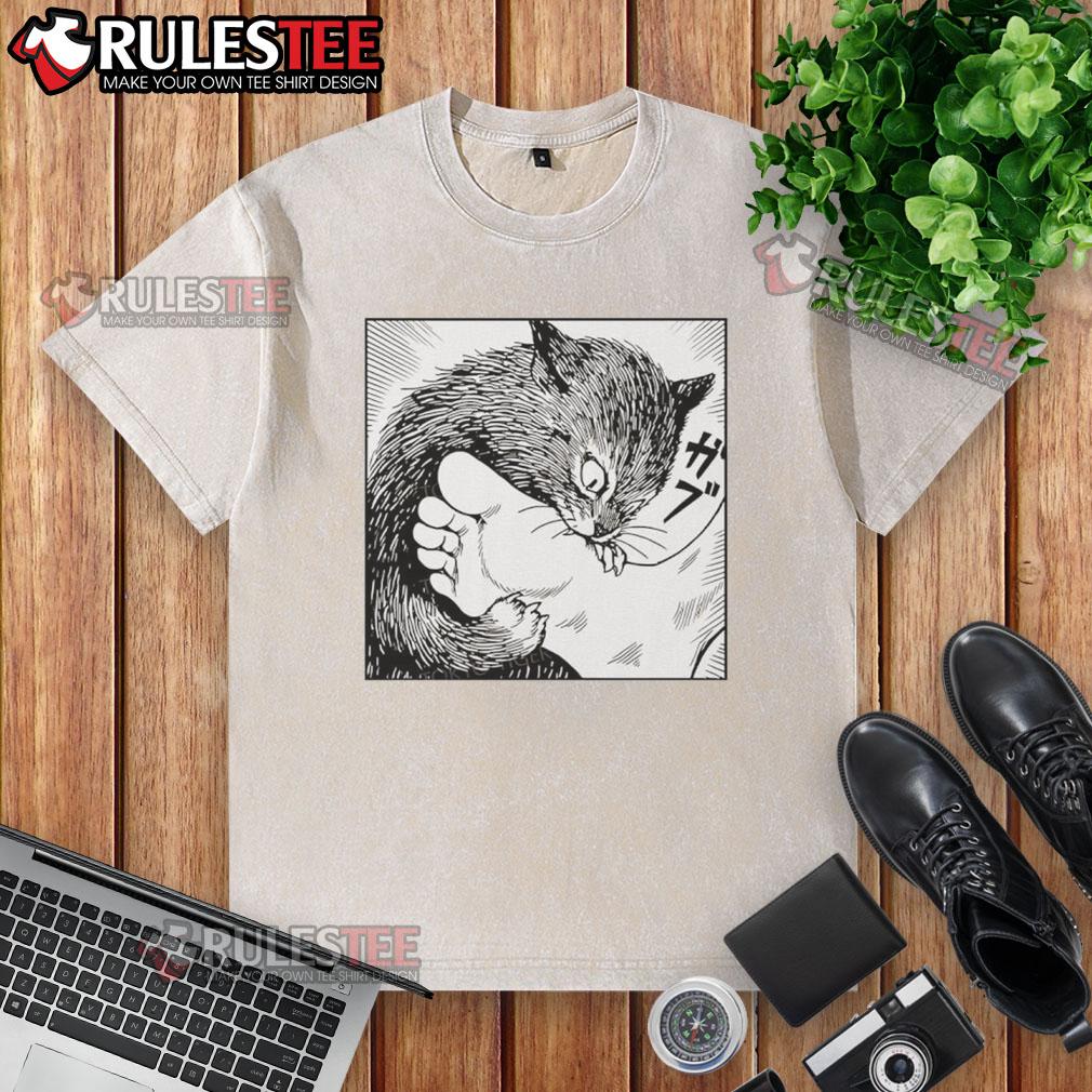 Premium Cat Bites Feet Cartoon T-Shirt - Image 6