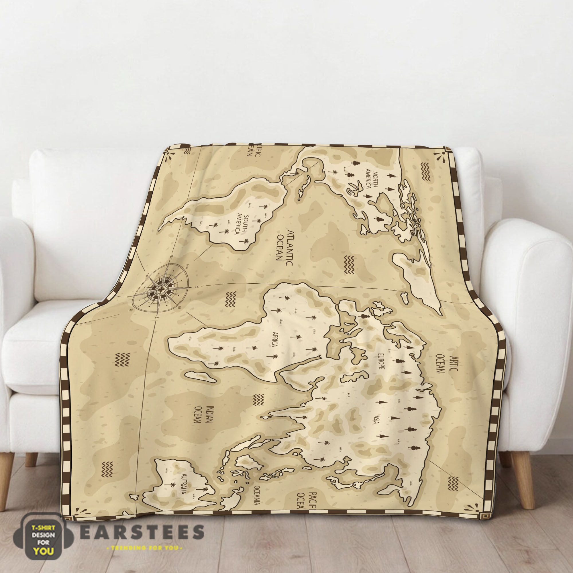 Good Vintage Pirate World Map Sepia Nautical Adventure Blanket Fleece Blanket - Image 2