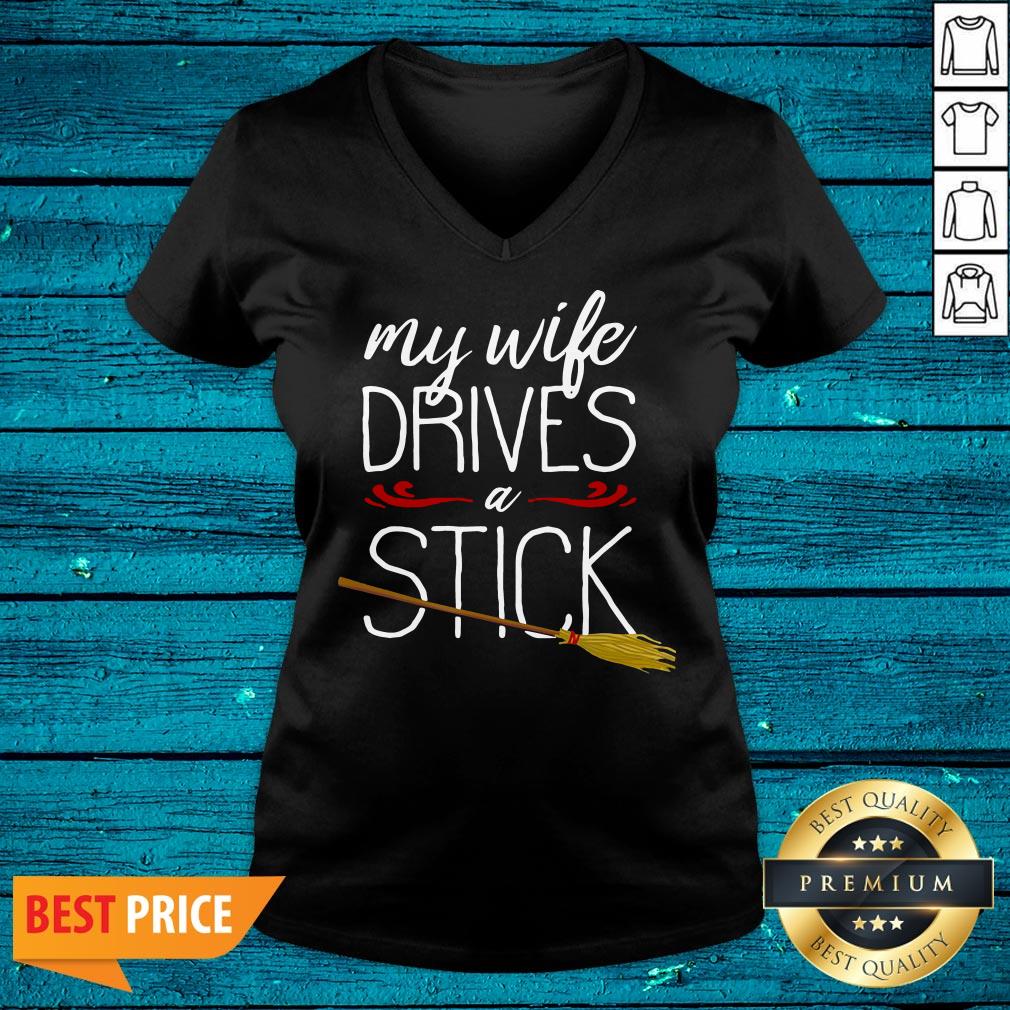 Cool My Wife Drives A Stick Witch Broomstick Halloween Shirt - Image 2