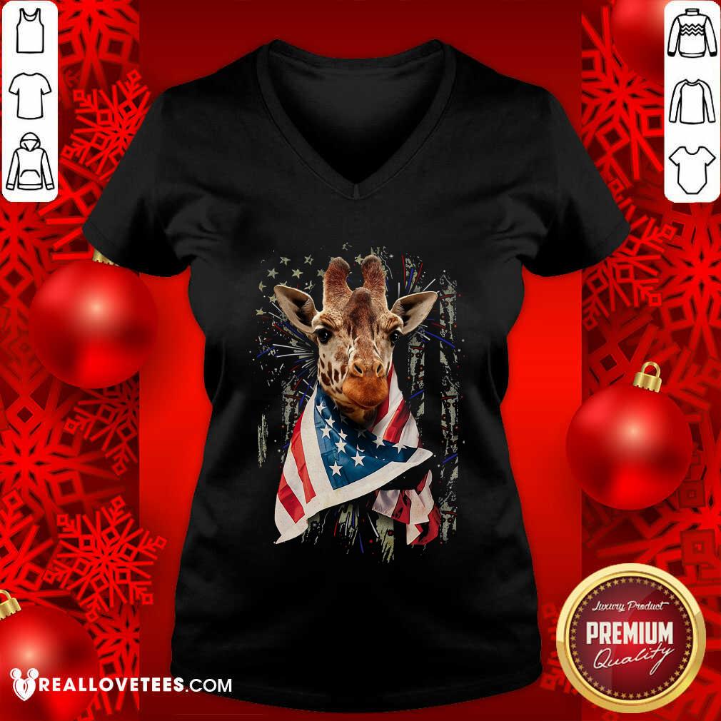 Giraffe Cool American Flag Shirt - Image 3