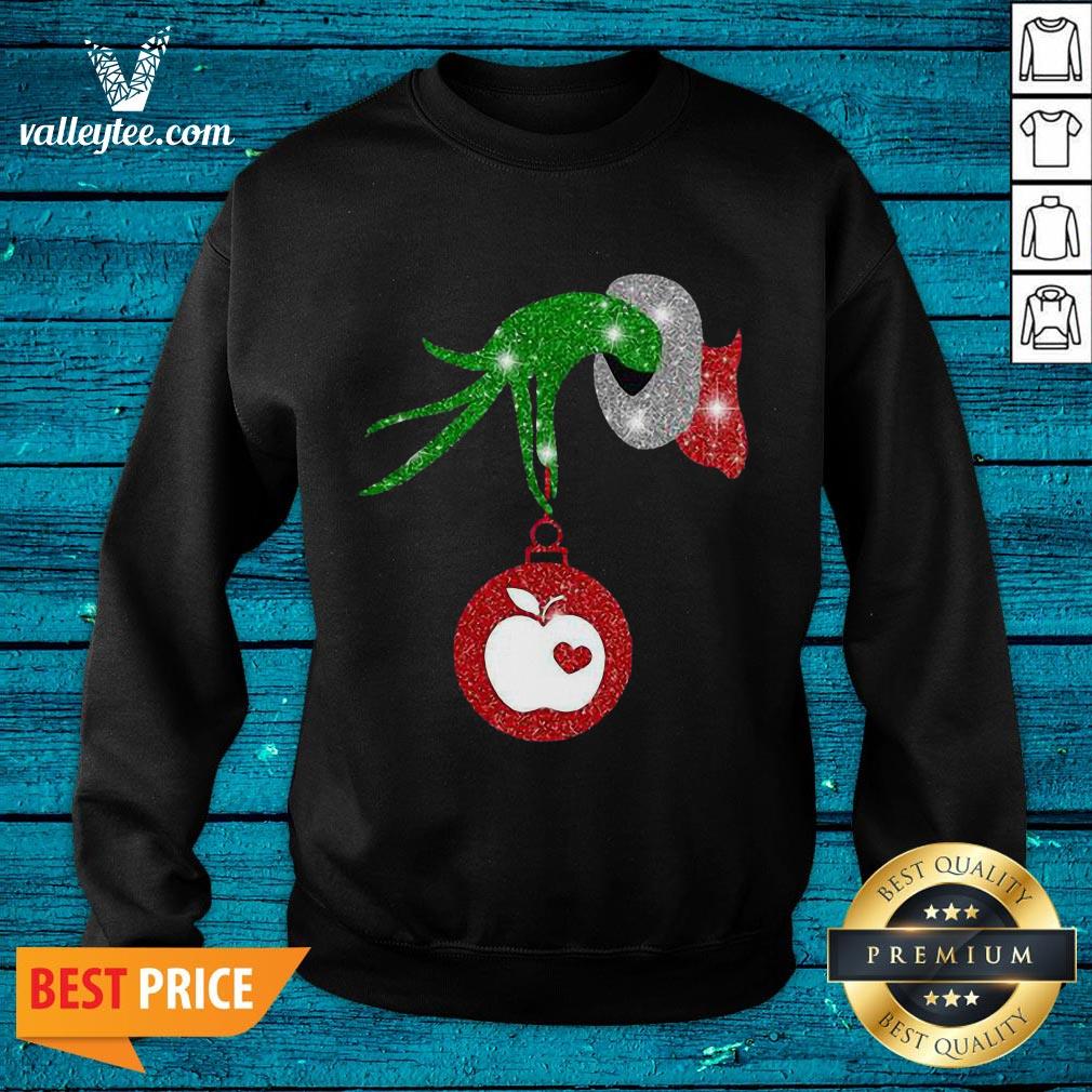 Good l Grinch Hand Holding Apple Diamond Merry Christmas Shirt - Image 3