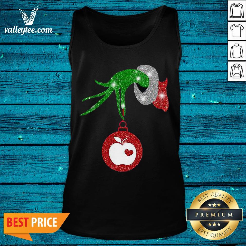 Good l Grinch Hand Holding Apple Diamond Merry Christmas Shirt - Image 2