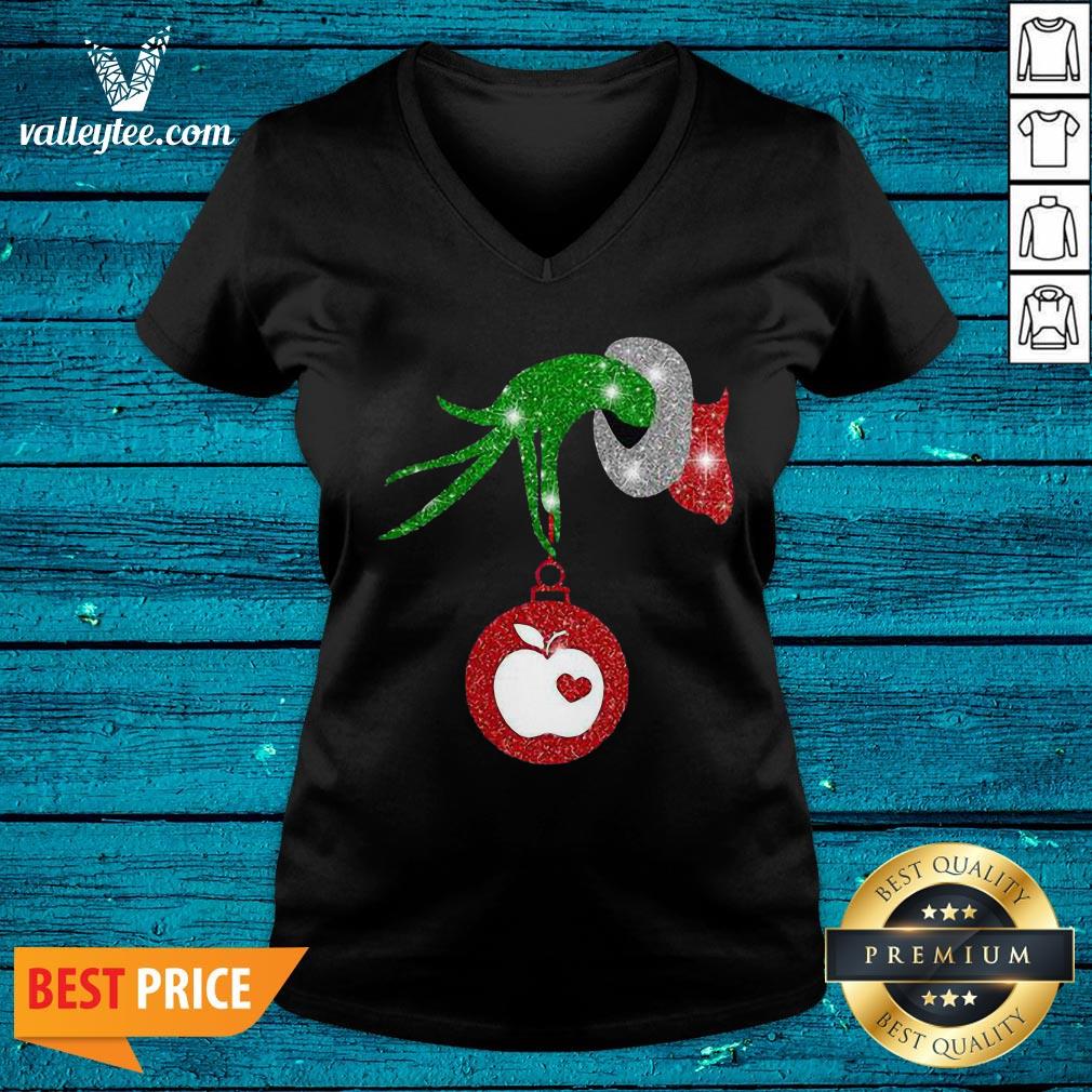 Good l Grinch Hand Holding Apple Diamond Merry Christmas Shirt - Image 5
