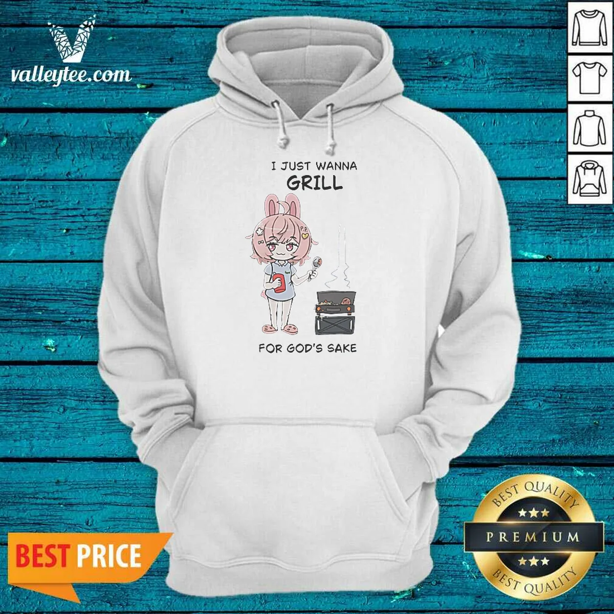 Funny I Just Wanna Grill For God'S Sake Anime Bunny Girl Shirt - Image 4