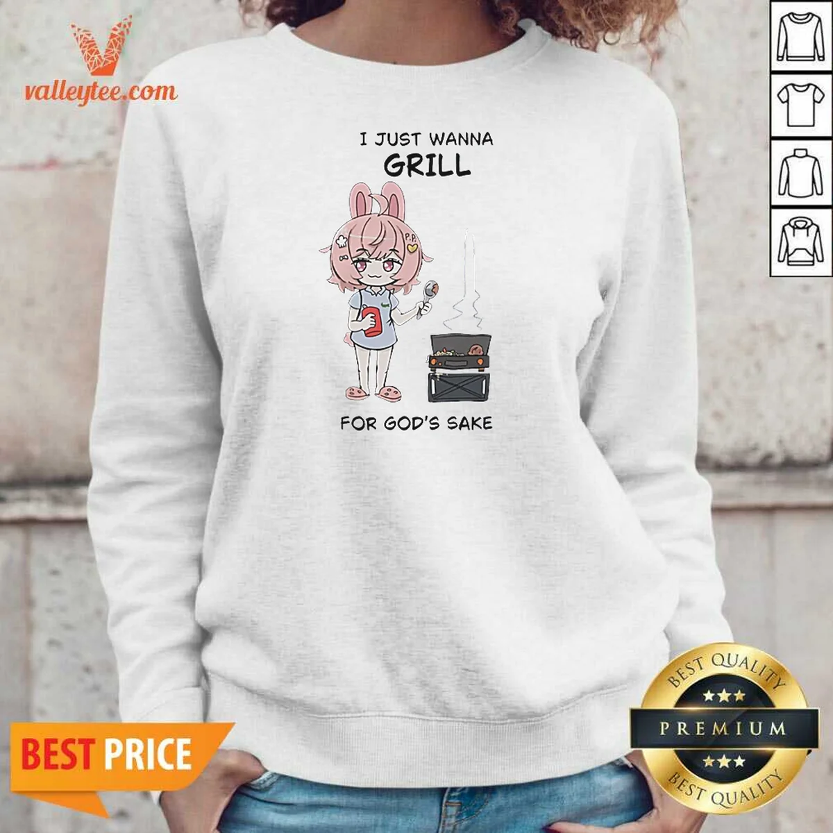 Funny I Just Wanna Grill For God'S Sake Anime Bunny Girl Shirt - Image 5