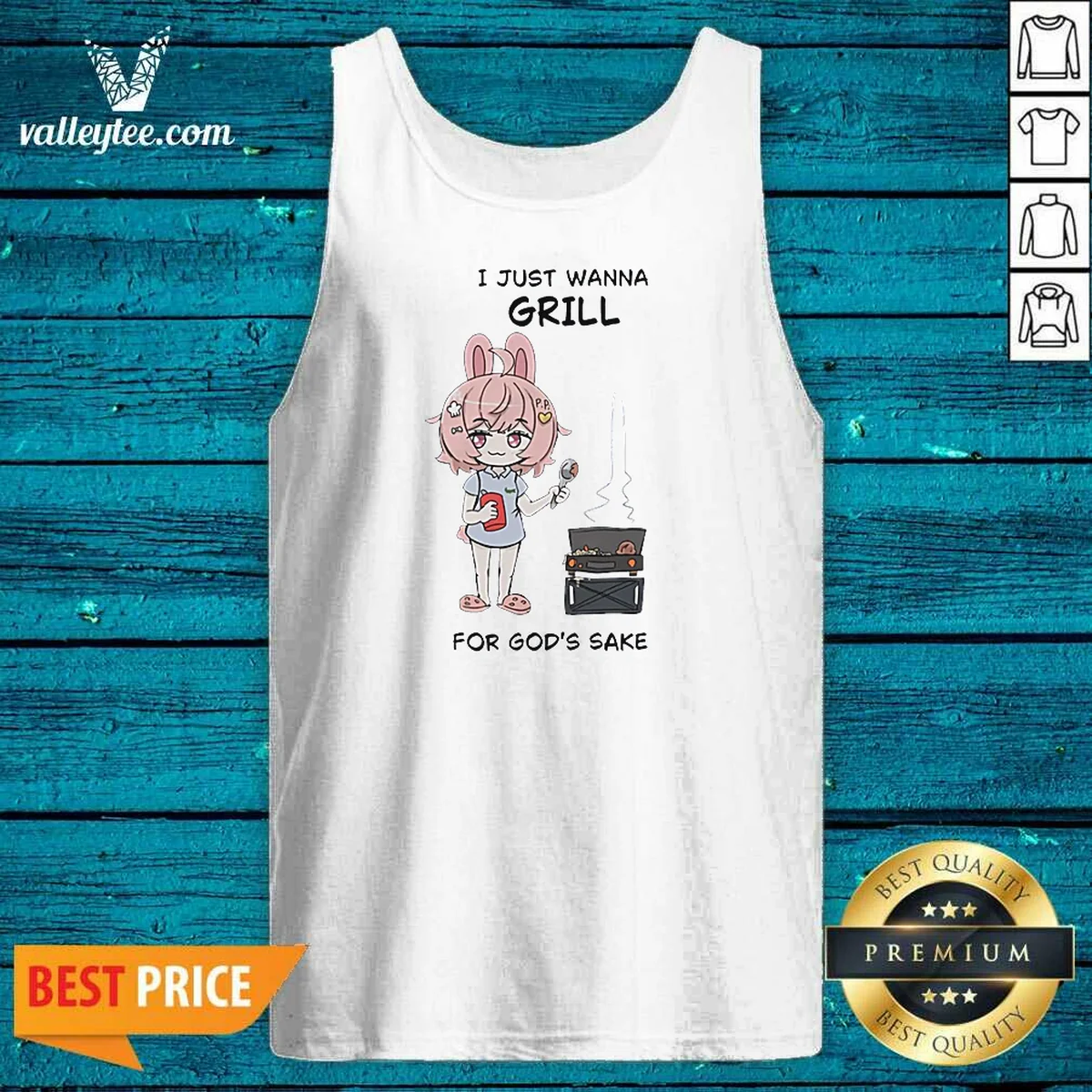 Funny I Just Wanna Grill For God'S Sake Anime Bunny Girl Shirt - Image 3