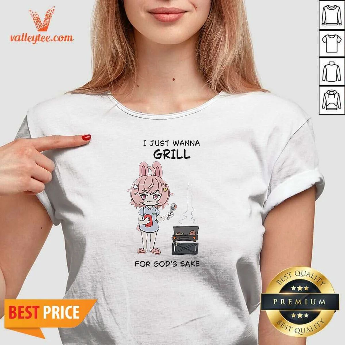 Funny I Just Wanna Grill For God'S Sake Anime Bunny Girl Shirt - Image 2