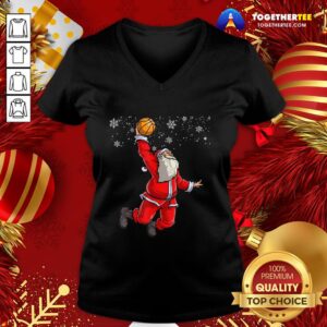 Alternative view of Good Christmas Basketball Pajamas Santa Claus Slam Dunk Shirt