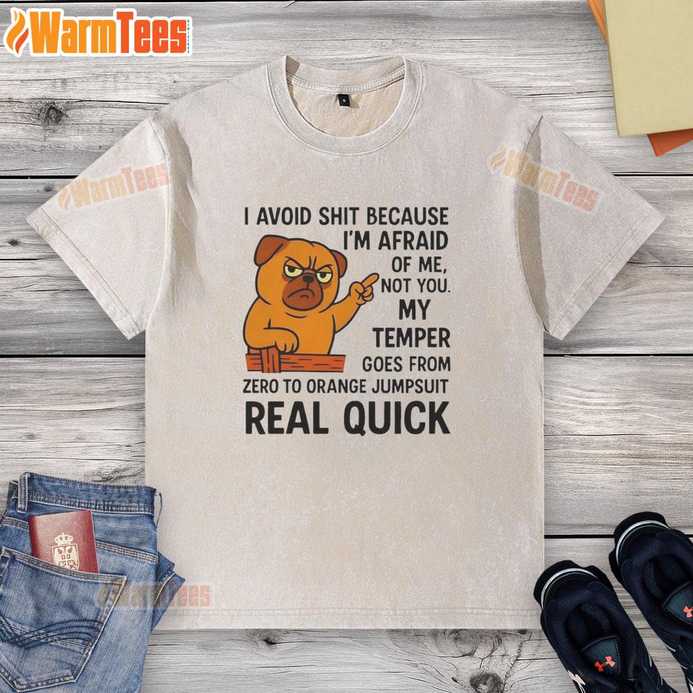 Pretty Angry Pug Temper Orange Jumpsuit T-Shirt - Image 6