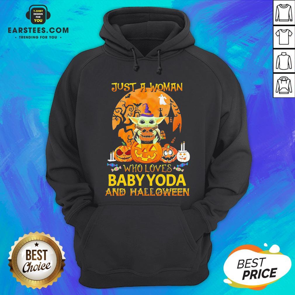 Just A Woman Who Loves Baby Yoda And Halloween Shirt - Image 3
