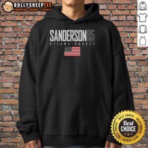 Alternative view of Pretty Jake Sanderson 85 Ottawa Senators USA Flag Elite T-Shirt