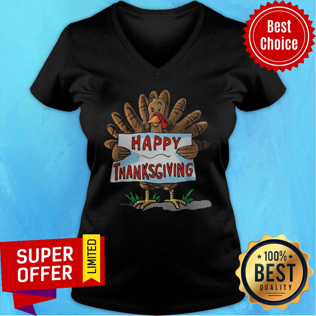 Funny Happy Thanksgiving Day Turkey Sign Boys Girls Adults Shirt - Image 3