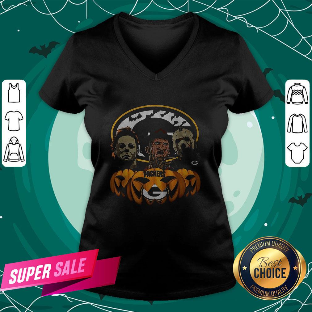 Michael Myers Jason Voorhees And Freddy Krueger Green Bay Packers Halloween Shirt - Image 2