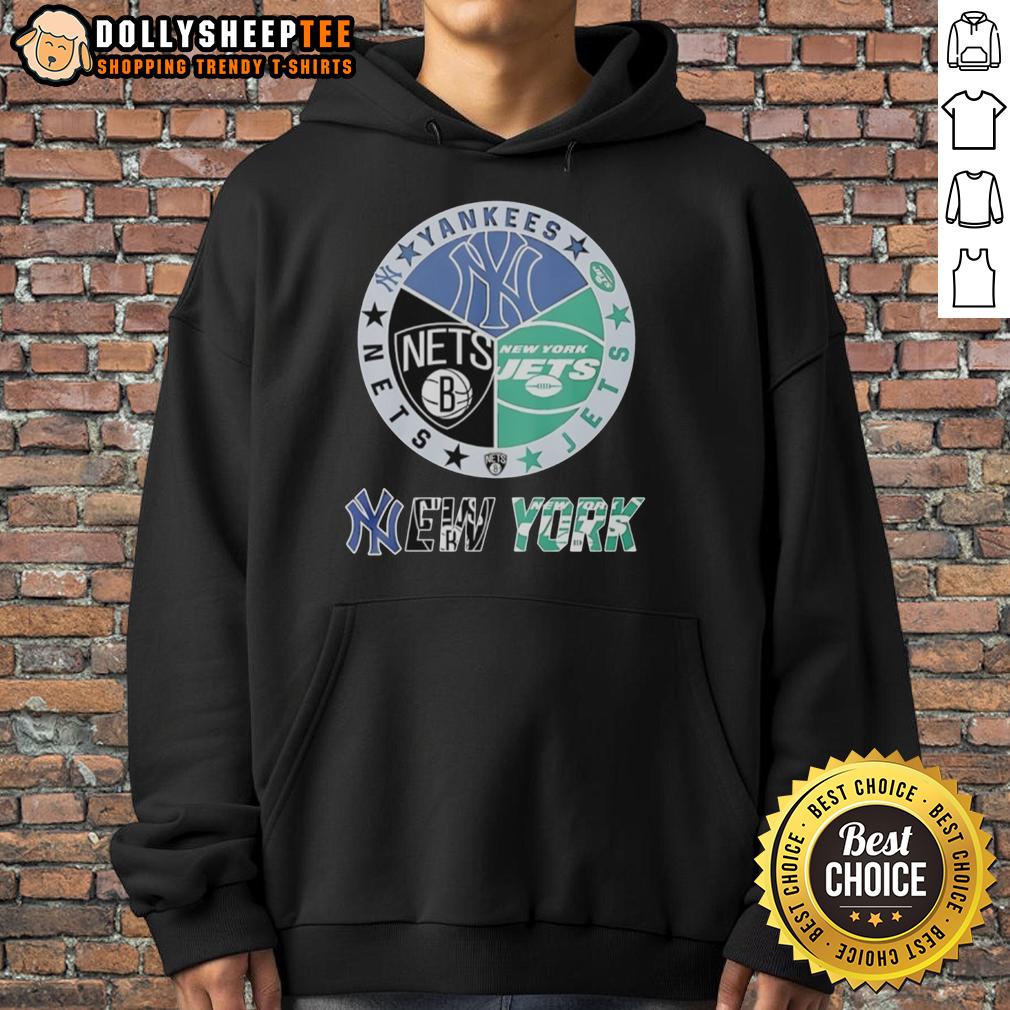 Nice New York Jets New York Nets New York Yankees Mashup Logo T-Shirt - Image 2