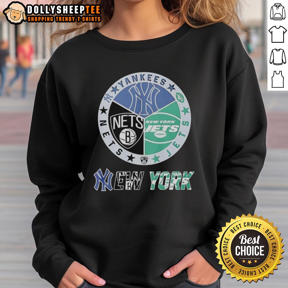Nice New York Jets New York Nets New York Yankees Mashup Logo T-Shirt - Image 4