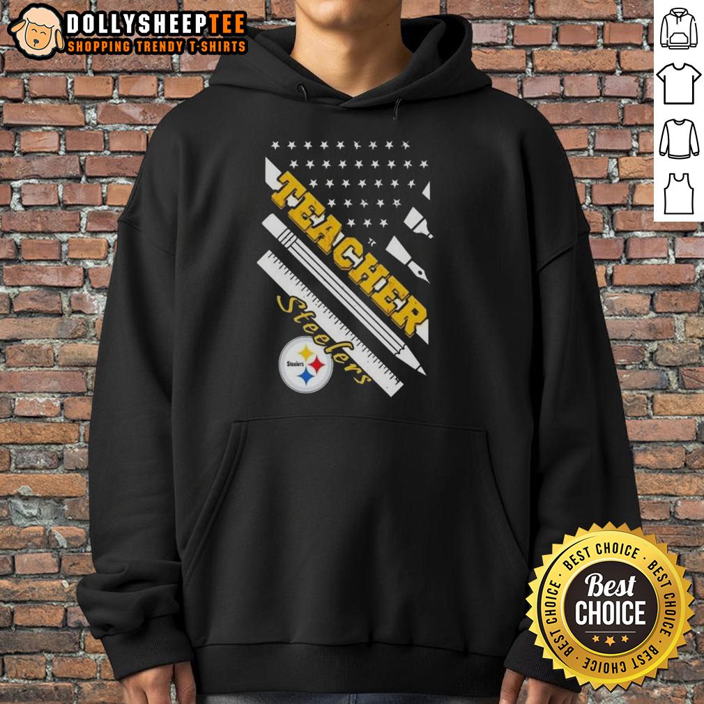 Hot Pittsburgh Steelers Football X Teacher American Flag T-Shirt - Image 2