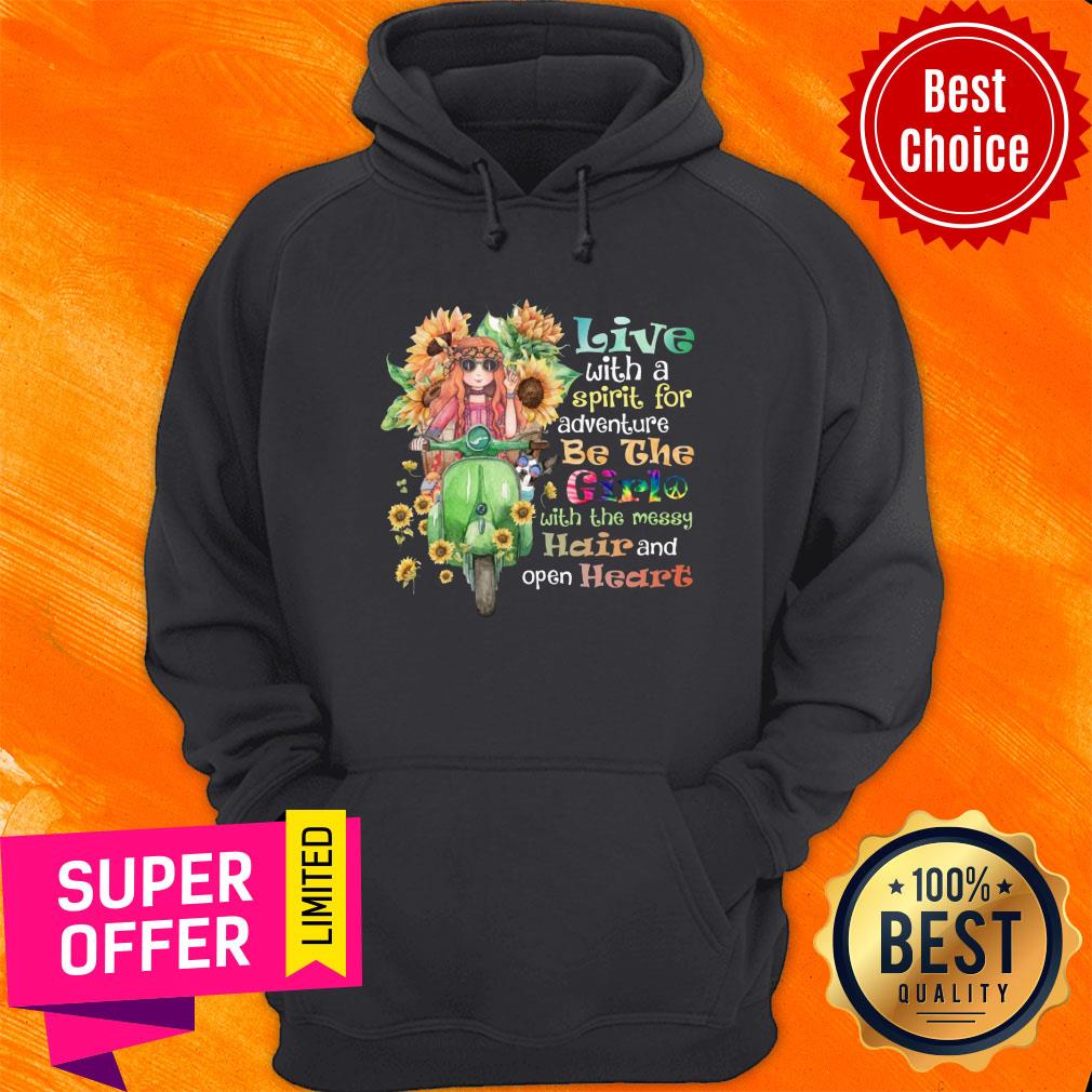 Sunflower Live With Spirit For Adventure Girl With Messy Hair Open Heart Shirt - Image 2