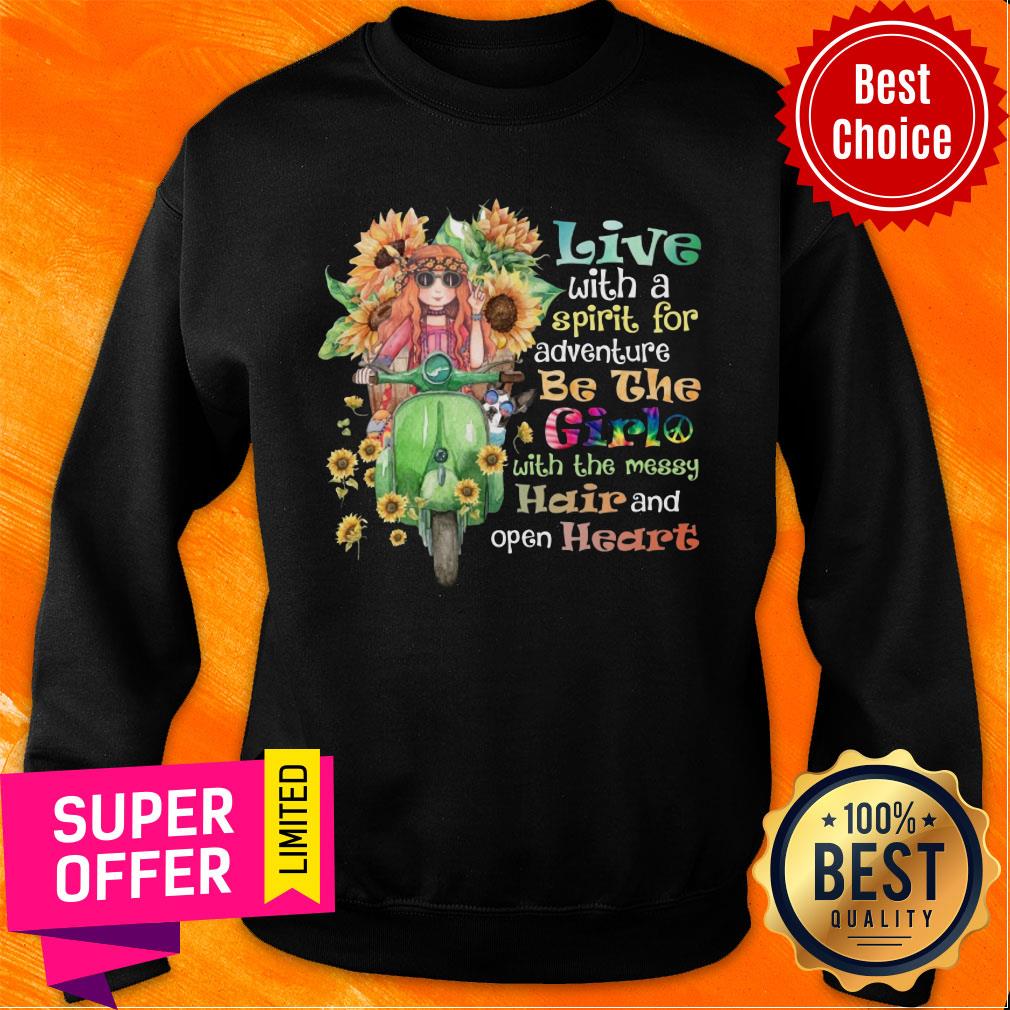 Sunflower Live With Spirit For Adventure Girl With Messy Hair Open Heart Shirt - Image 4