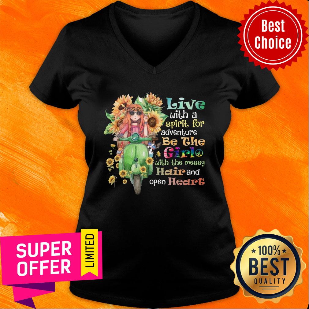 Sunflower Live With Spirit For Adventure Girl With Messy Hair Open Heart Shirt - Image 3