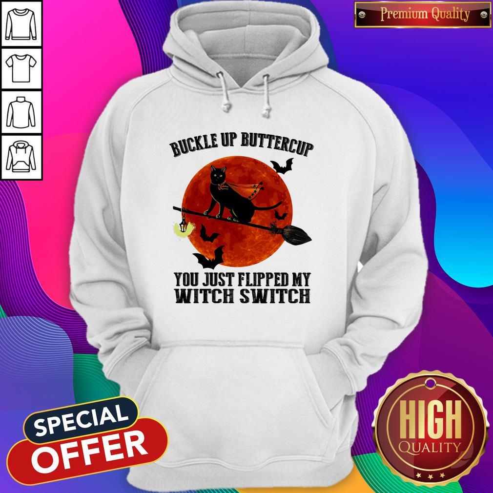 Buckle Up Buttercup You Just Flipped My Witch Switch Cat Sunset Halloween Shirt - Image 3