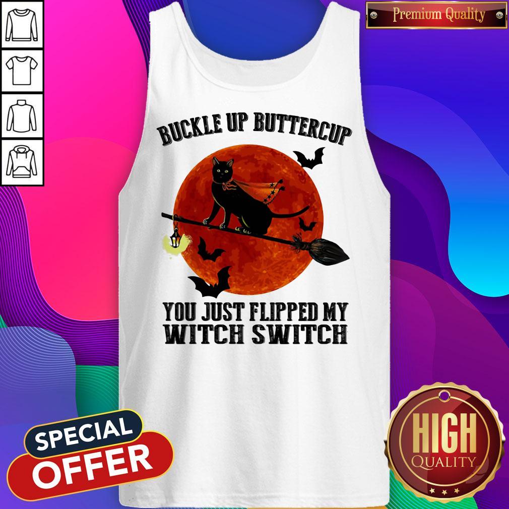 Buckle Up Buttercup You Just Flipped My Witch Switch Cat Sunset Halloween Shirt - Image 5