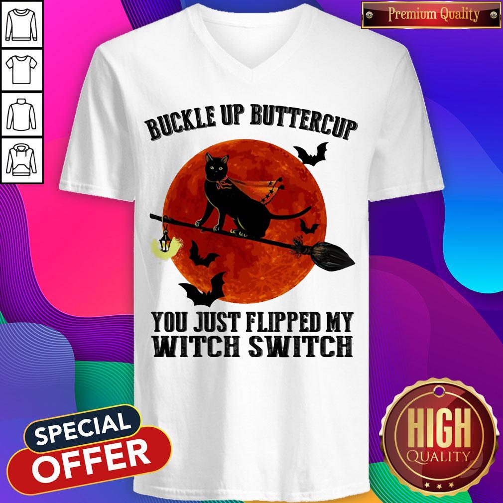 Buckle Up Buttercup You Just Flipped My Witch Switch Cat Sunset Halloween Shirt - Image 4
